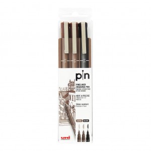 Uni Pin Fine Line Pens 3 Sepia & Black
