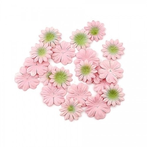 Set Of Flowers From Mulberry Paper, 2 Kinds Of 20 Pcs With Green Peach
