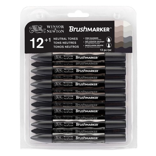 Winsor & Newton Brushmarker -  12 + 1 Blender - Neutral Tones (grey tones)