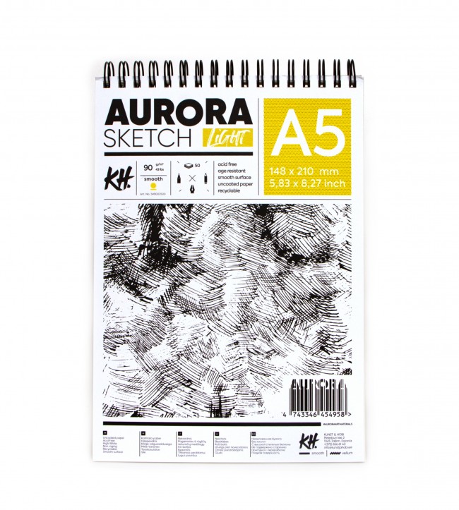 Альбом для скетчей 50л, 90гр A5 спираль, AURORA   