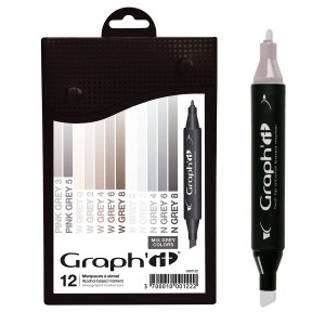 Комплект маркеров GRAPH'IT из 12 шт.- Mix greys