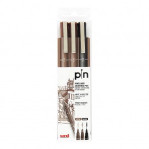 Uni Pin Fine Line Pens 3 Sepia & Black            