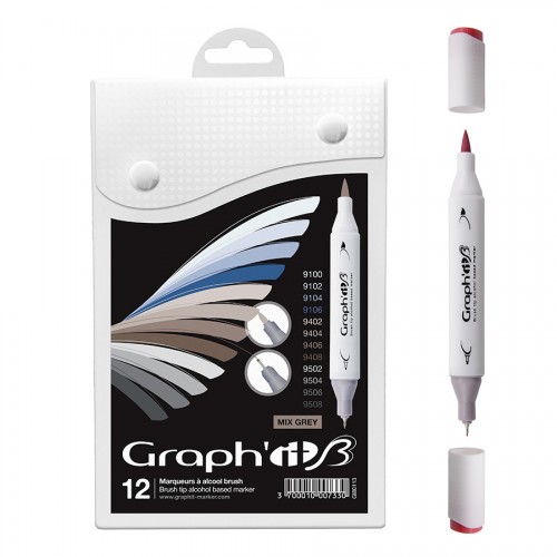 Komplekt Graph'it Brush Marker 12tk Brush Markers - Mix greys