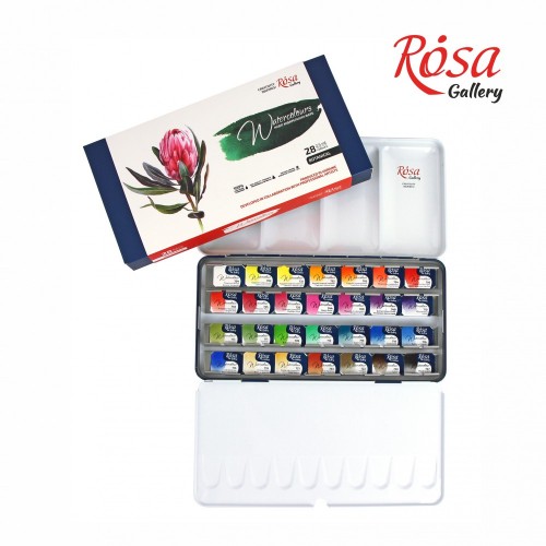 Набор акварельных красок  "Botanical" ROSA Gallery, металл.коробка, 28 цв.