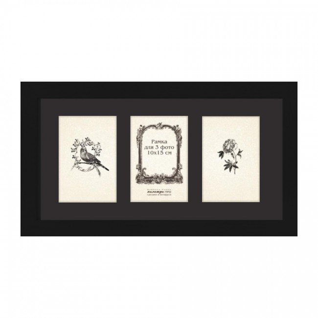 Wooden frame with glass for 3 photos 10х15(21х42) GP630-07/2493 (black/black)