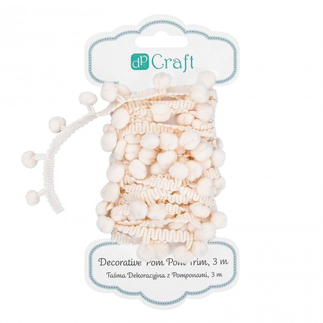 DECORATIVE POM POM TRIM, 3 M - ECRU