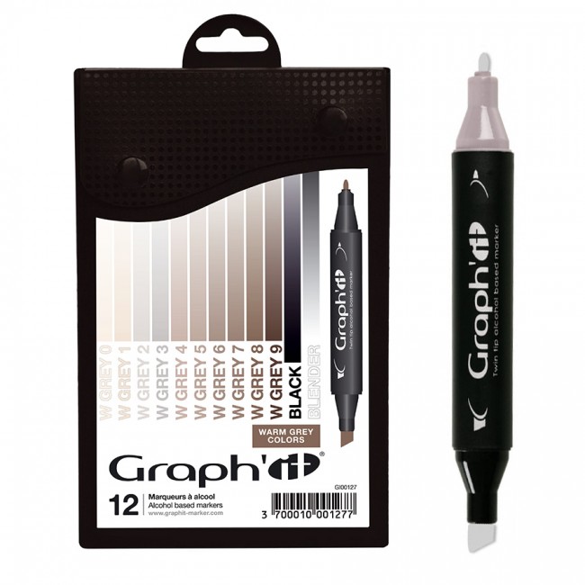 GRAPH'IT Marker, Set of 12 - Warm Greys
