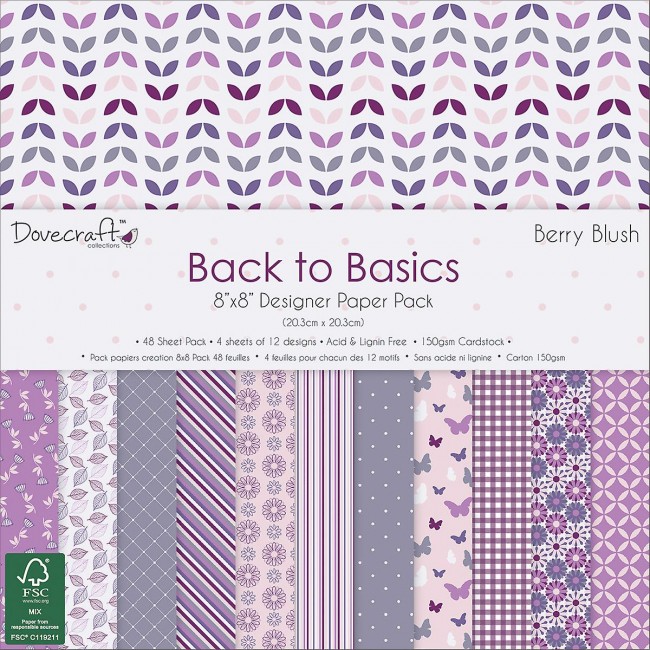 Dovecraft Back to Basics Berry Blush FSC  8x8 Paper Pack
