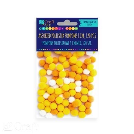 YELLOW ASSORTED POLIESTER POMPOMS 1 CM, 120 PCS