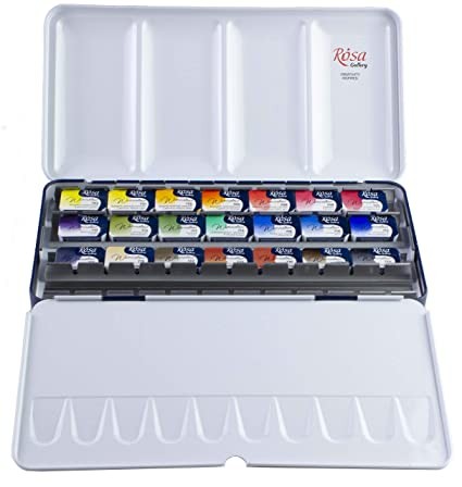 Set of watercolor paints "Classic" ROSA Gallery, metal case, 21 colors, cuvette