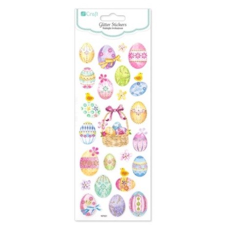GLITTER STICKERS - COLOUR EASTER EGGS, 24 PCS