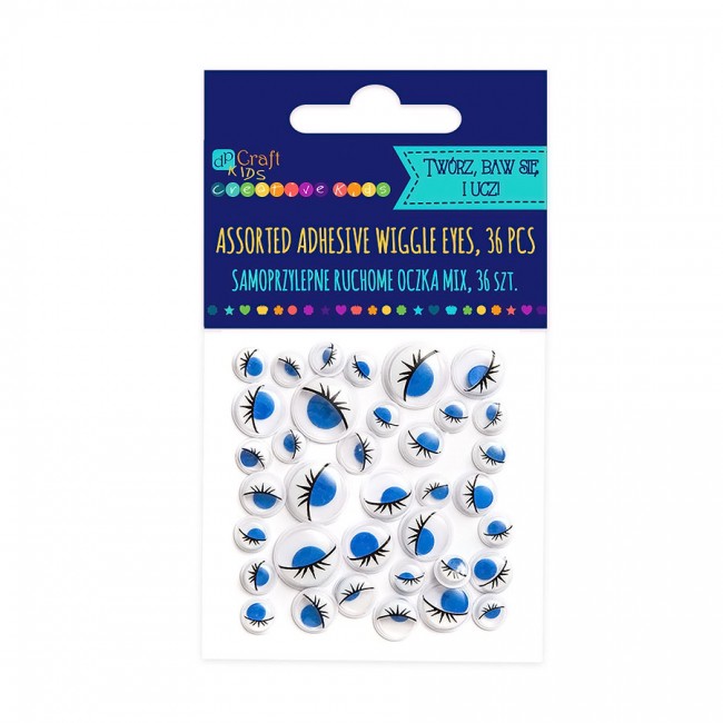 Assorted Adhesive Blue Wiggle Eyes With Eyelashes,