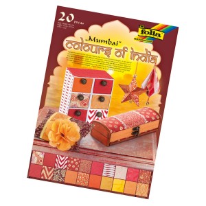 Natural paper "Colours of India" MUMBAI 20 sheets, DIN A4, red/orange assorted