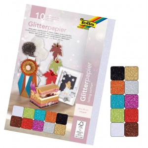Glitter paper 170g/mІ, 24x34cm 10 sheets, assorted colours