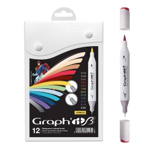 Graph'it Brush Marker Set of 12 Brush Markers - Comics