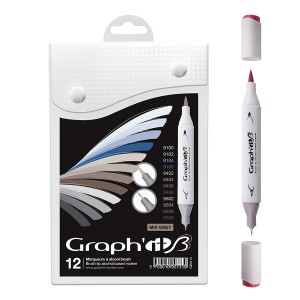 Graph'it Brush Marker Set of 12 Brush Markers - Mix greys
