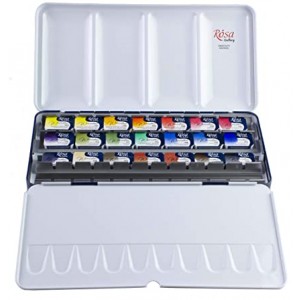 Set of watercolor paints "Classic" ROSA Gallery, metal case, 21 colors, cuvette