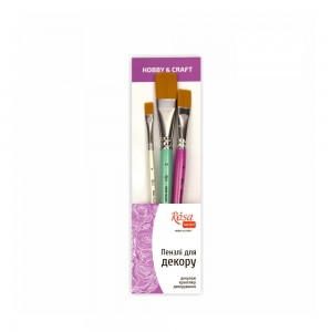 Brush Set №1 FOR DECOR, flat synthetic, 3 pieces (№6,16,24), ROSA TALENT