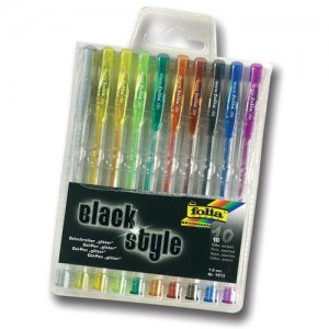 10 gel-pens, asstd. Colours .Black Style, “glitter