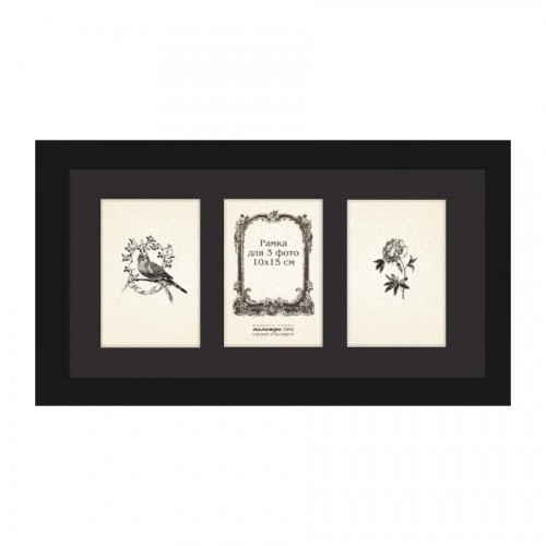 Wooden frame with glass for 3 photos 10х15(21х42) GP630-07/2493 (black/black)
