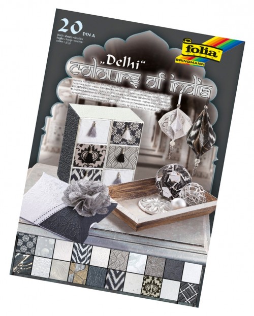 Natural paper "Colours of India" DELHI 20 sheets, DIN A4, silver/white/black as