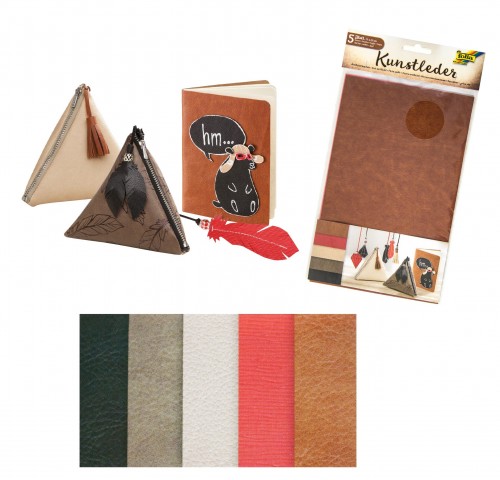 Synthetic leather, 17x27cm 5 sheets in 5 colours assorted