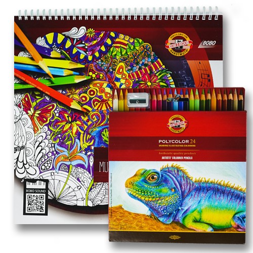 Musical colouring book with coloured pencils GB