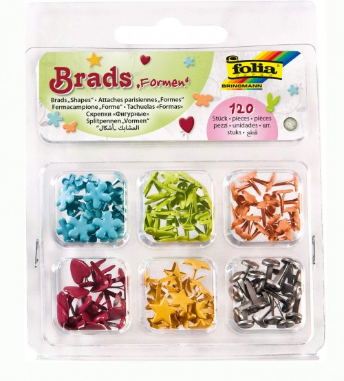 Brads "Shapes", 120 pieces colours and sizes assorted