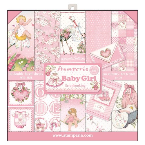 Block 10 sheets 30.5x30.5 (12"x12") Double Face Baby Girl