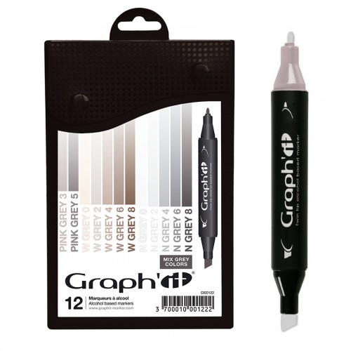 GRAPH'IT Marker, Set of 12 - Mix greys