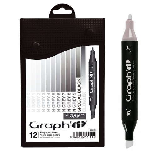 GRAPH'IT Marker, Set of 12 - Neutral Greys