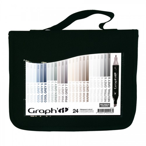 GRAPH'IT Marker, Set of 24 in a wallet - Greys