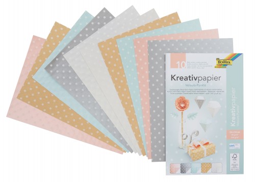Creative paper velours points, 24x34cm Paper and cardboard, 10 sheets in 5 colours
