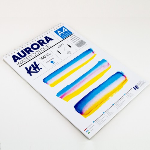 Watercolour Pad Aurora 300gsm A4, 12 Sheets, Cold Pressed, Spiral Bound