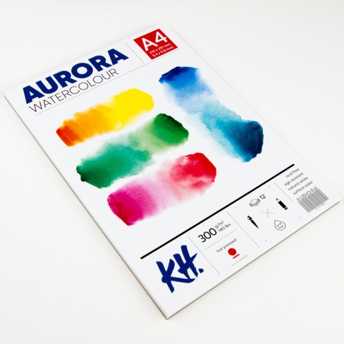 Watercolour Pad Aurora 300gsm A4, 12 Sheets, Hot Pressed