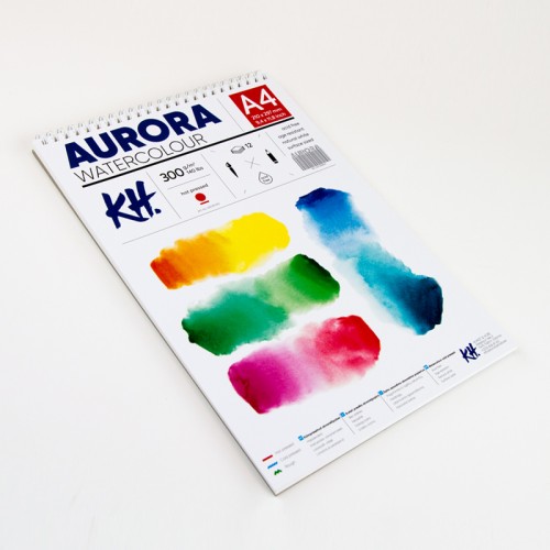 Watercolour Pad Aurora 300gsm A4, 12 Sheets, Hot Pressed, Spiral Bound