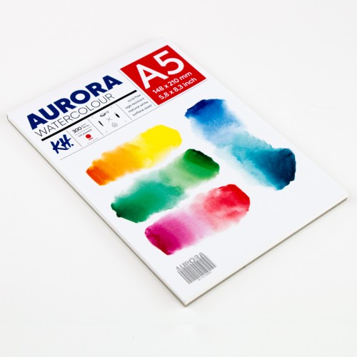Watercolour Pad Aurora 300gsm A5, 12 Sheets, Hot Pressed