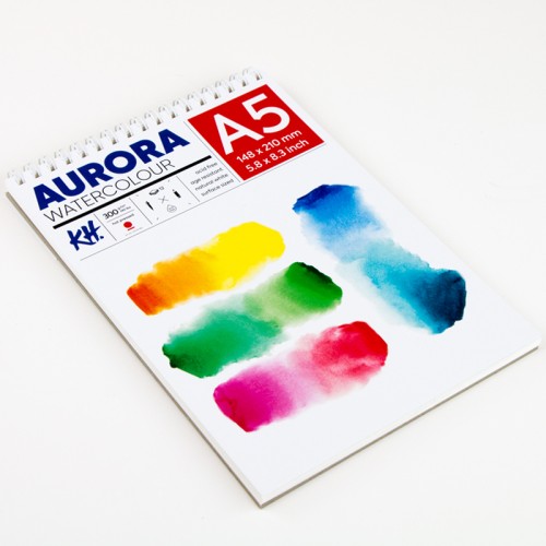 Watercolour Pad Aurora 300gsm A5, 12 Sheets, Hot Pressed, Spiral Bound