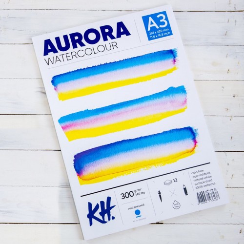 Watercolour Pad Aurora 300gsm A3, 12 Sheets, Cold Pressed