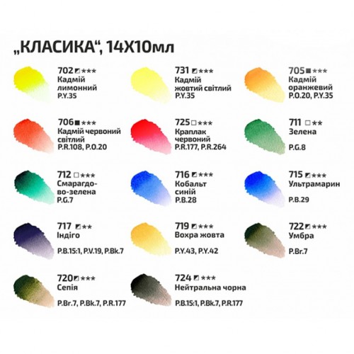 Set of watercolor paints "Classic" ROSA Gallery, 14 colors x10ml