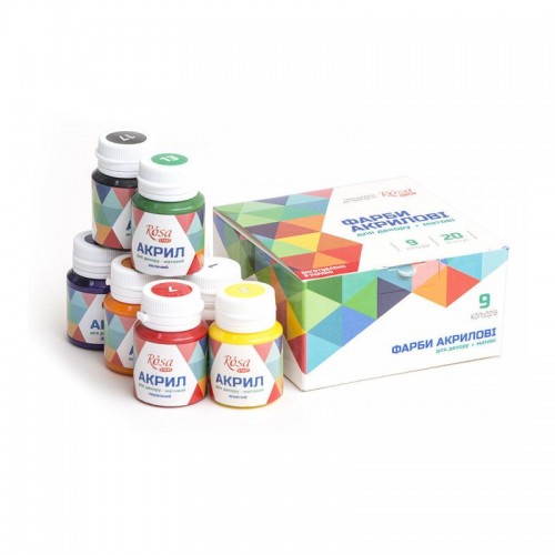 Mat Acrylic paint for decor works set, 9*20ml ROSA TALENT