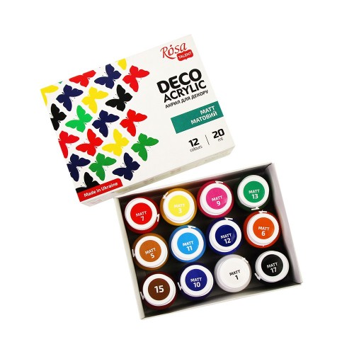 Mat Acrylic paint for decor works set, 12*20ml ROSA TALENT