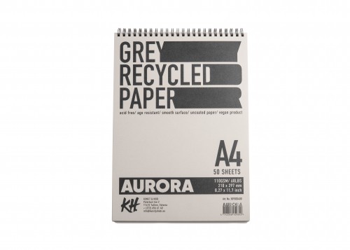 Recycled Pad Grey 50sheets, 110gsm A4 Spiral binding, AURORA