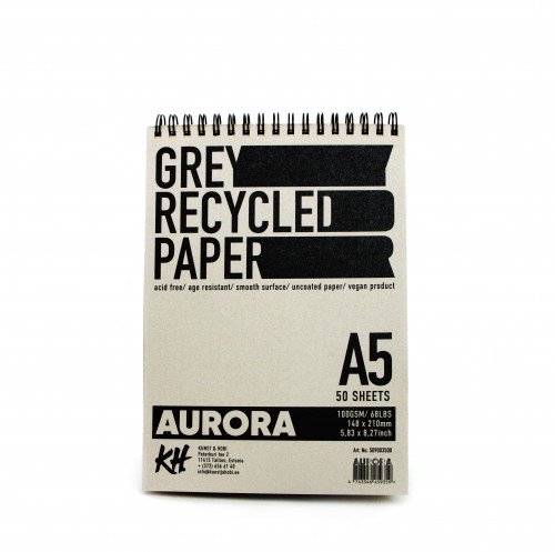 Recycled Pad Grey 50sheets, 110gsm A5 Spiral binding, AURORA