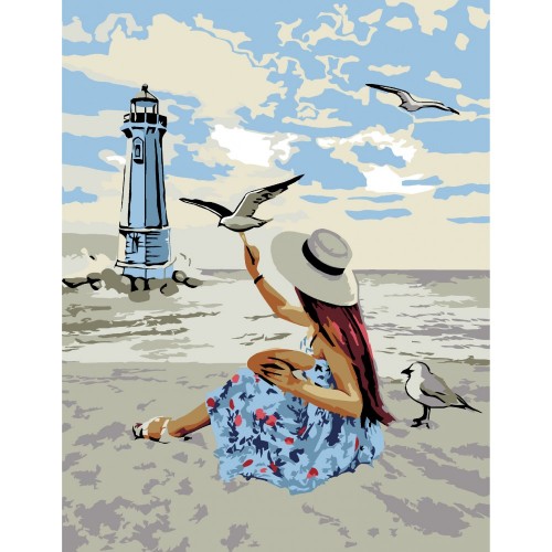 Standard Kit, painting by numbers, „Girl and Gulls“, 35х45cm,