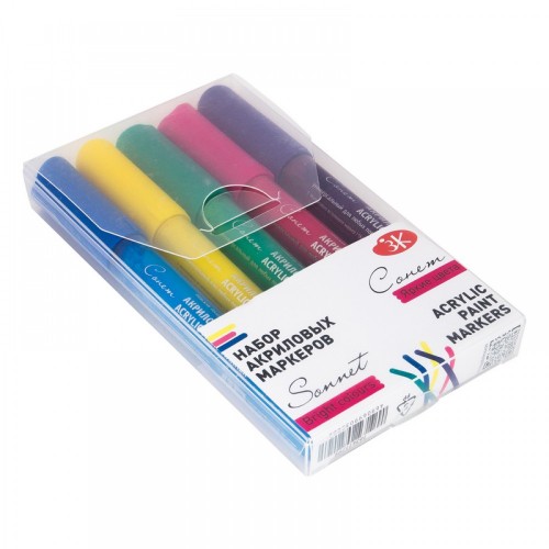 Set of acrylic markers Sonnet "Bright colors", 5 colors