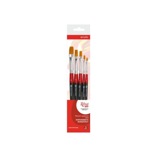 Set of brushes 11,  Synthetic, 5pc., Flat №2,3,6,10,12, Short Handle, ROSA Studio