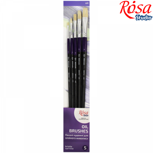 Set of brushes 13,  Bristle, 5pc., Flat № 1,2,4,6,8, Long Handle, ROSA Studio
