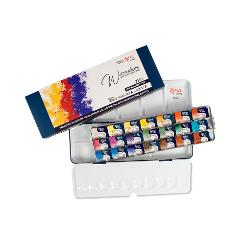 Set of watercolor paints "Мonopigmented" ROSA Gallery, metal case, Indigo, 21 colors