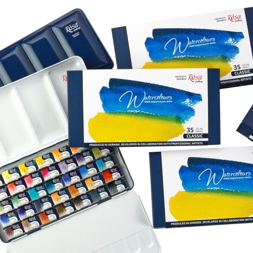 Set of watercolor paints "Classic" ROSA Gallery, metal case, 35 colors, full pans